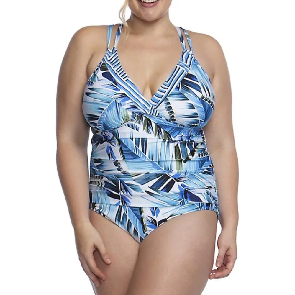 NWT La Blanca Two Cool Printed One Piece Plus Size Swimsuit
